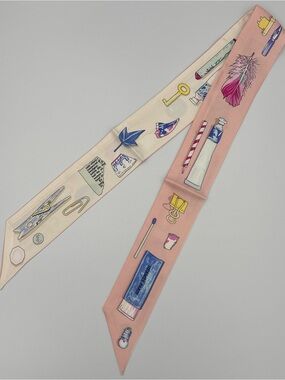 Hermès In the Pocket Silk Twilly Pink Cream Stationery Objects Bag Scarf